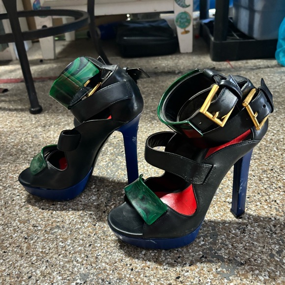 Alexander McQueen Black with Green & Blue Strappy Heels - Picture 5 of 10